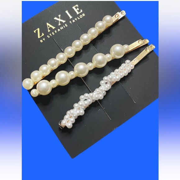 ZAXIE by Stefanie Taylor Pearl Hair Clips New With Tags MSRP $38 - Picture 3 of 12